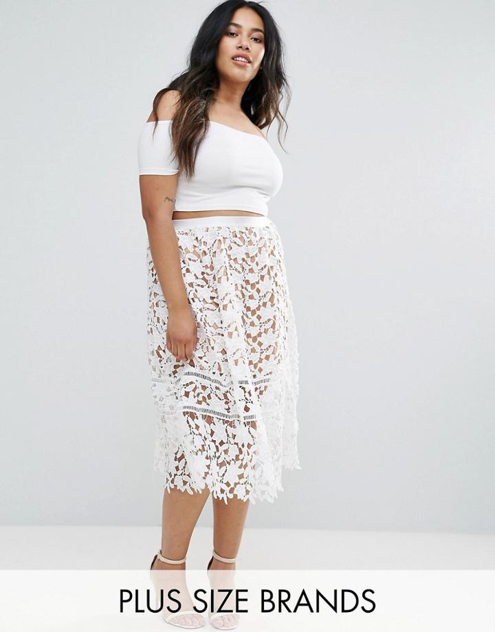 Missguided Plus Lace Detail Midi Skirt - White