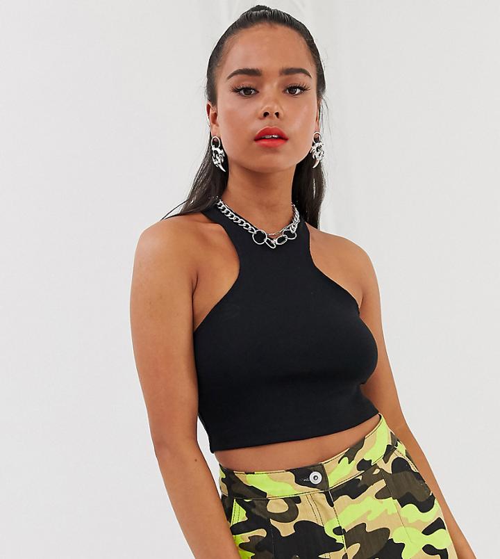 Collusion Racer Front Crop Tank In Black - Black