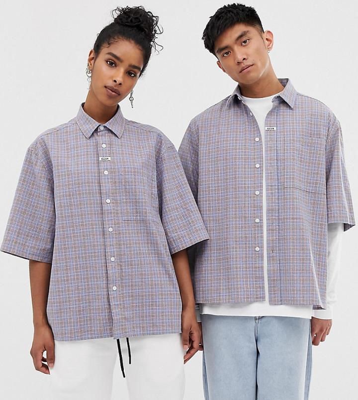 Collusion Unisex Boxy Check Shirt-blue