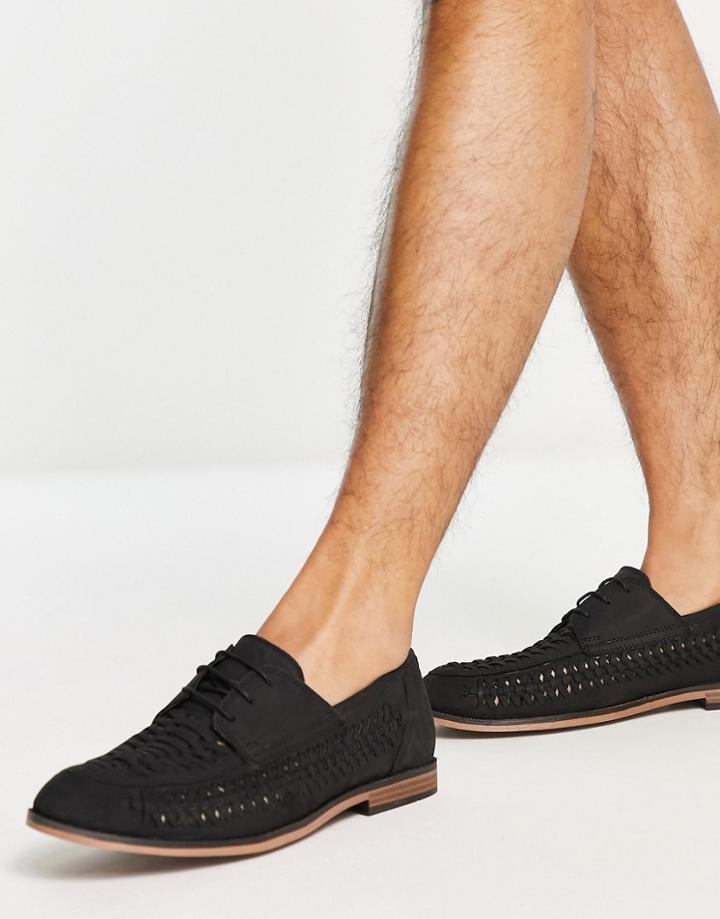 Red Tape Woven Leather Lace Up Shoes In Black