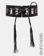 Asos Curve Waist Belt With Tassel Tie Detail And Square Eyelets - Black