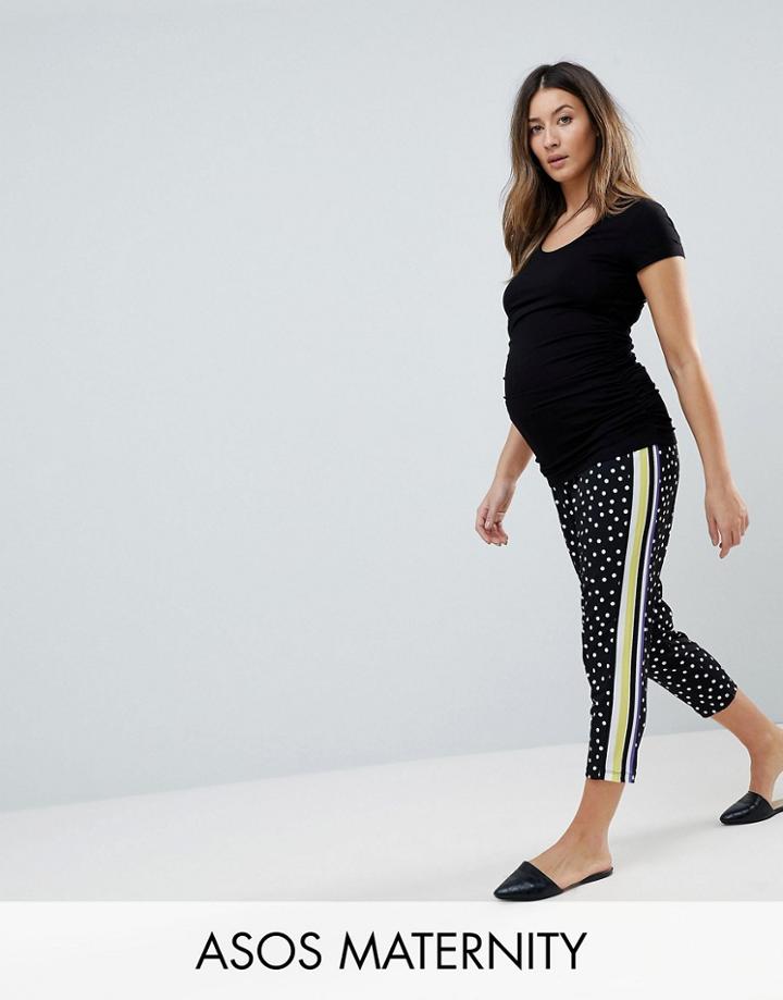 Asos Maternity Under The Bump Peg Pants In Spot And Stripe Print - Black