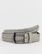 Asos Design Faux Leather Wide Belt In Gray Braid