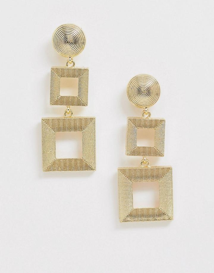 Nylon Drop Down Square Gold Earrings