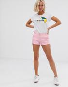 Parisian Denim Shorts With Raw Hem-pink