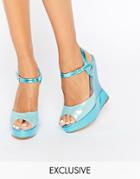 Terry De Havilland Electra Blue Glitter Wedge Sandals - Blue
