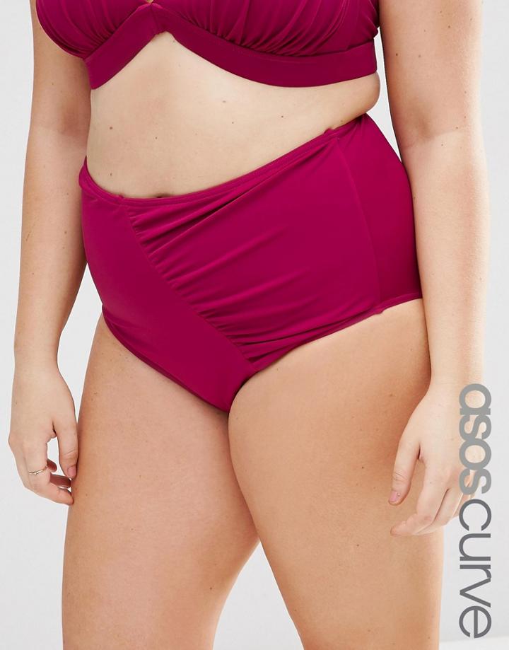 Asos Curve Mix & Match Highwaist Bikini Bottom With Wrapped Front And Support - Snob Purple