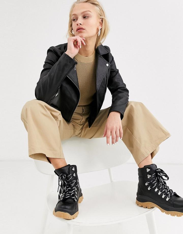 Selected Femme Leather Jacket In Black