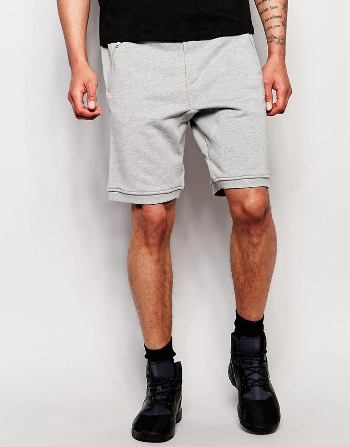 Criminal Damage Sweat Shorts In Heavy Wash - Gray