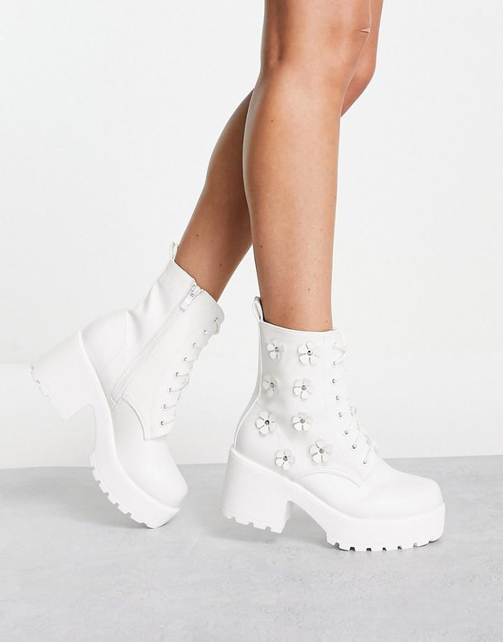 Koi Footwear Amabalis Platform Boots In White With 3d Flowers - White