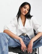 Vila Shirt With Deep V Neck Collar Detail In White