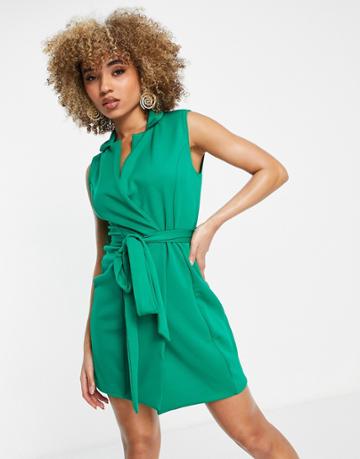 Flounce London Sleeveless Blazer Dress In Green