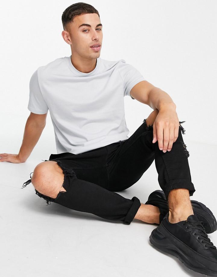 Asos Design Organic T-shirt With Crew Neck In Gray Blue-blues