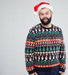 Asos Plus Holidays Sweater With All Over Design In Navy - Multi