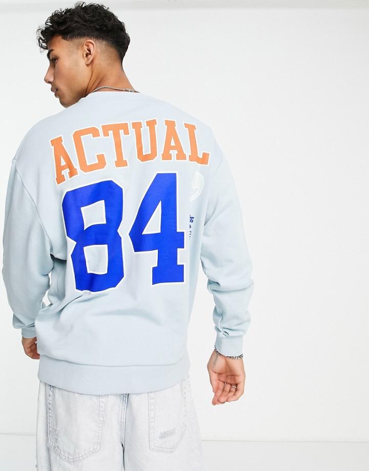 Asos Actual Oversized Sweatshirt With Large Back Graphic In Light Blue-blues