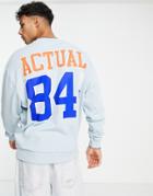 Asos Actual Oversized Sweatshirt With Large Back Graphic In Light Blue-blues