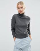 Asos Sweater With High Neck In Rib In Recycled Yarn - Charcoal