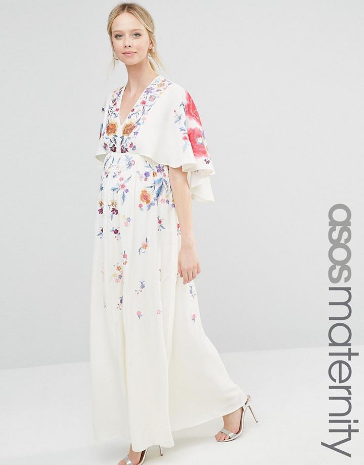 Asos Maternity Kimono Maxi Dress With Embroidery - Multi