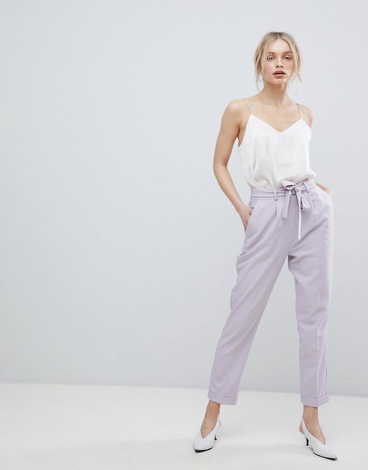 Asos Design Woven Peg Pants With Obi Tie - Purple