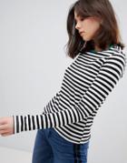Stradivarius Contrast Neck Stripe Long Sleeve Tee - Black