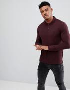Original Penguin Pique Polo Long Sleeve Small Logo Slim Fit In Burgundy Marl - Red