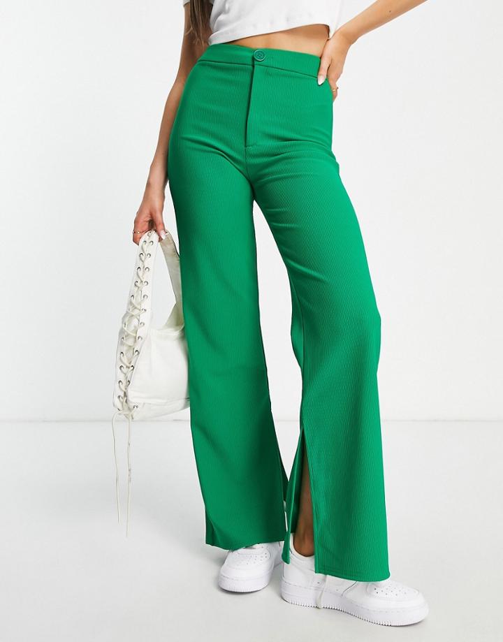 Stradivarius Tailored Pants With Split Hem In Green