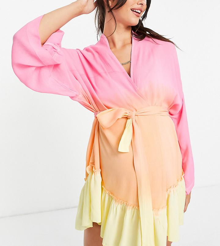 Asos Design Maternity Belted Beach Kimono In Ombre Print-multi