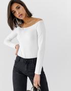 Asos Design Off Shoulder Top With Long Sleeve In White - White