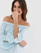 Noisy May Naomi Off Shoulder Blouse-blue