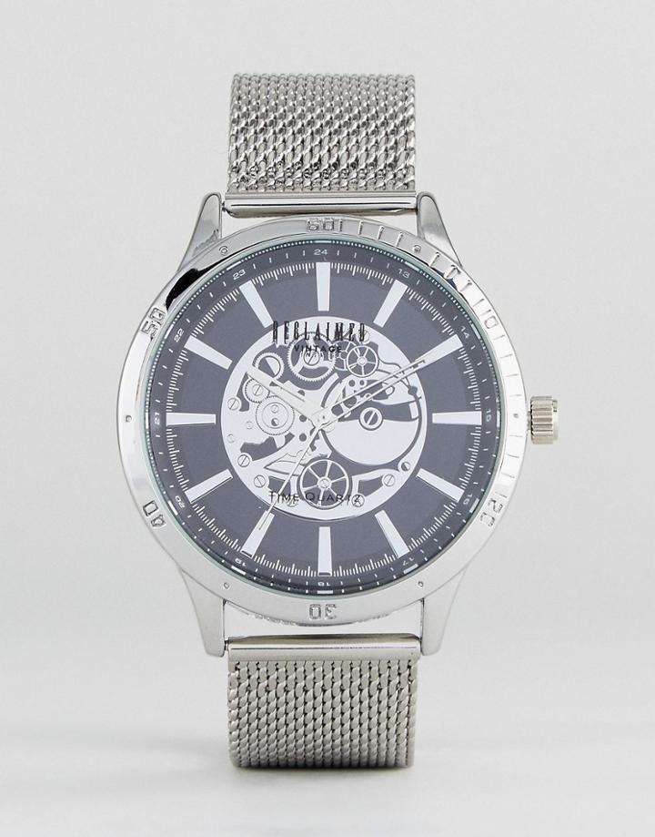 Reclaimed Vintage Inspired Exposed Mechanics Mesh Watch In Silver - Silver