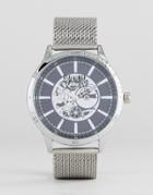 Reclaimed Vintage Inspired Exposed Mechanics Mesh Watch In Silver - Silver