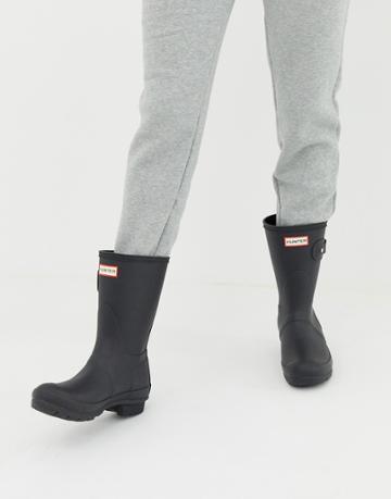 Hunter Original Short Vegan Wellington Boots In Black