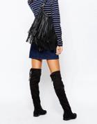 Truffle Collection Cece Tie Back Over The Knee Boots - Black Suede