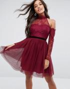 Asos Premium Tulle Cold Shoulder Mini Prom Dress - Red