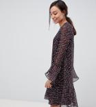 Yas Tall Dash Printed Mesh Shift Dress With Flares Sleeves-multi