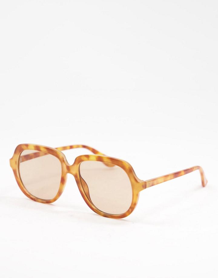 Asos Design Oversized 70s Sunglasses In Tort Frame With Light Brown Lens