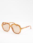 Asos Design Oversized 70s Sunglasses In Tort Frame With Light Brown Lens