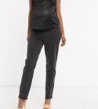 Asos Design Maternity High Rise Farleigh 'slim' Mom Jeans In Washed Black With Over The Bump Waistband
