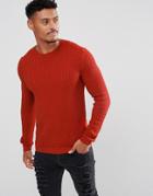 Asos Muscle Fit Cable Knit Sweater In Rustic Copper - Orange