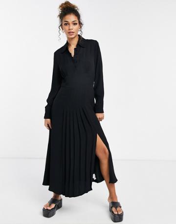 Ghost Claudette Dress With Long Sleeves And Side Split In Black