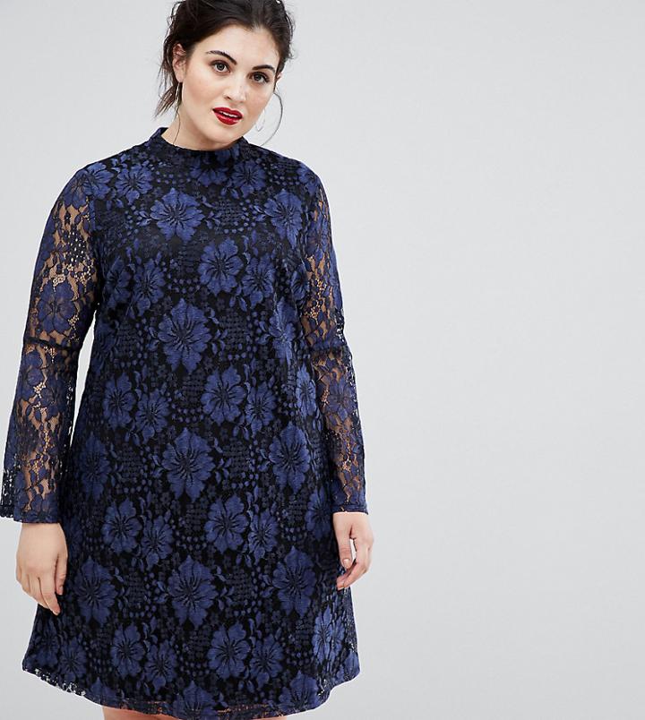 Lovedrobe High Neck Swing Dress In Contrast Navy - Navy