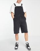 Topman Denim Shorts Overalls In Washed Black