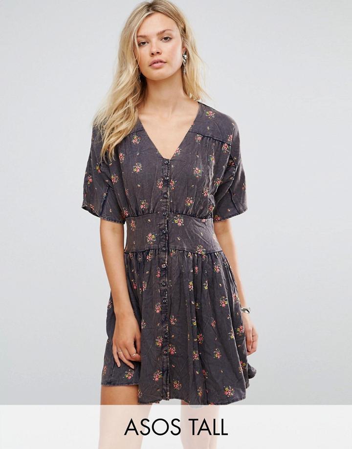 Asos Tall Casual Tea Dress In Ditsy Floral - Multi