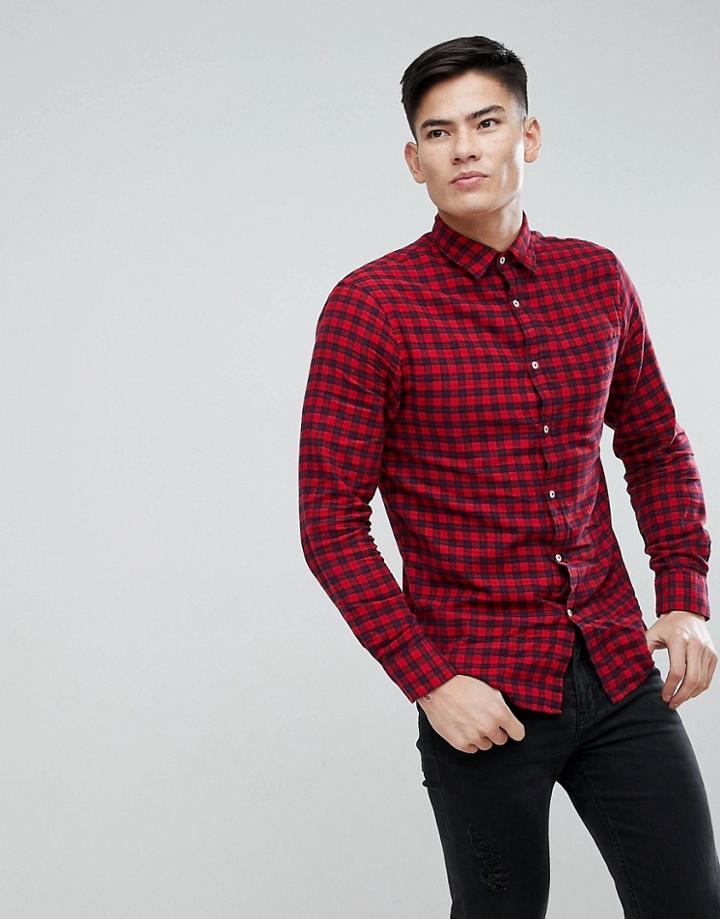 Stradivarius Slim Check Shirt In Red - Red