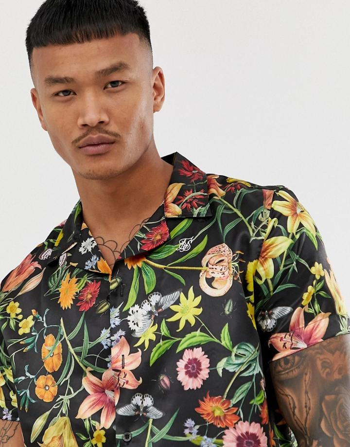 Siksilk Shirt In Floral Print - Black