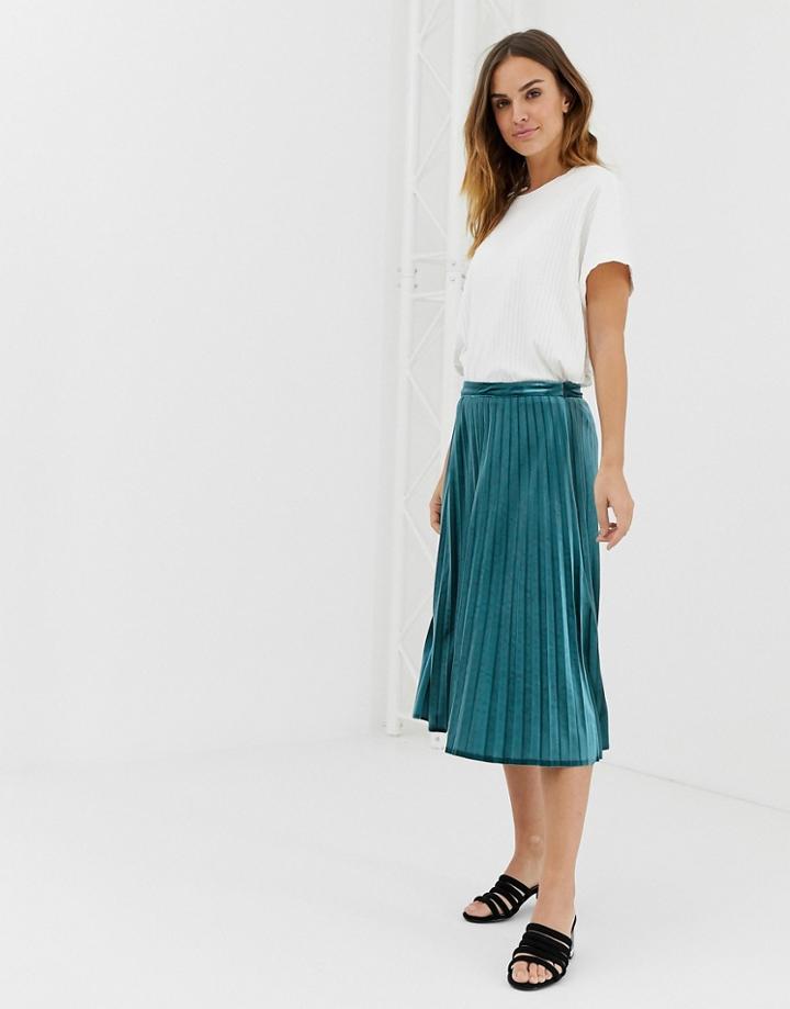 Naf Naf Pleated Midi Skirt In Petrol - Green