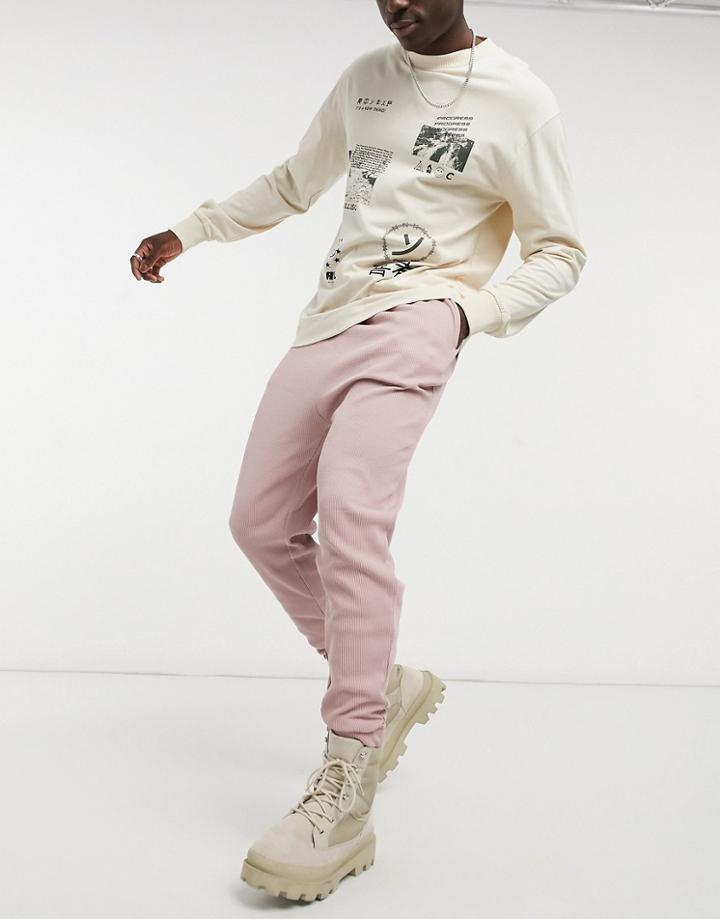 Asos Design Drop Crotch Sweatpants In Dusty Pink Waffle