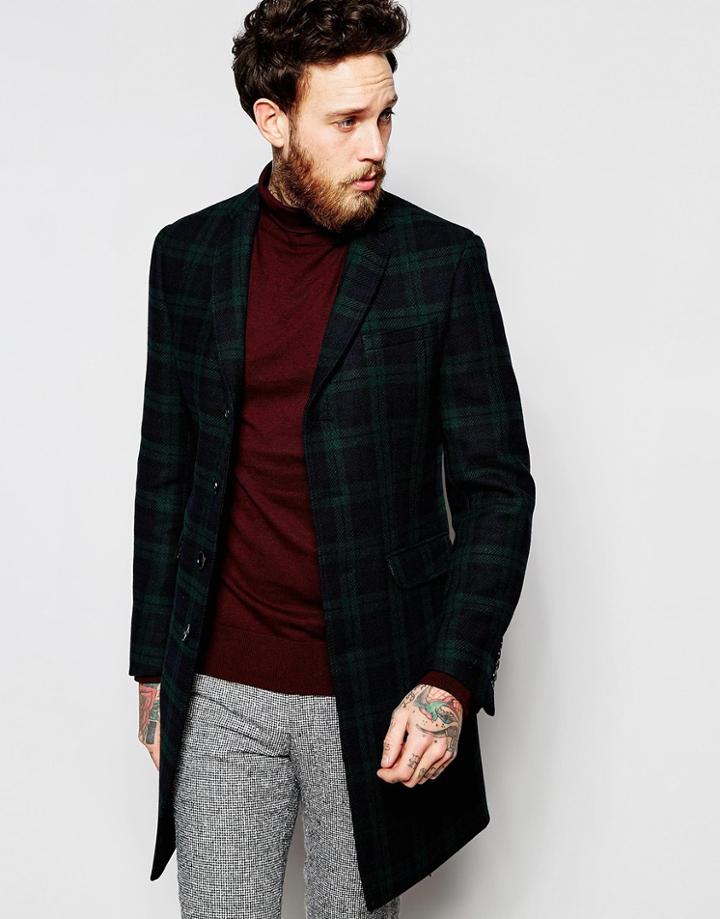 Heart & Dagger Plaid Overcoat - Green