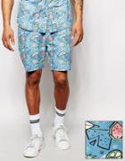 Asos Chino Shorts With Cartoon Fruit Print Co-ord - Blue
