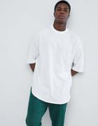 Asos Design Oversized Longline T-shirt With Deep Curve Hem In White - White